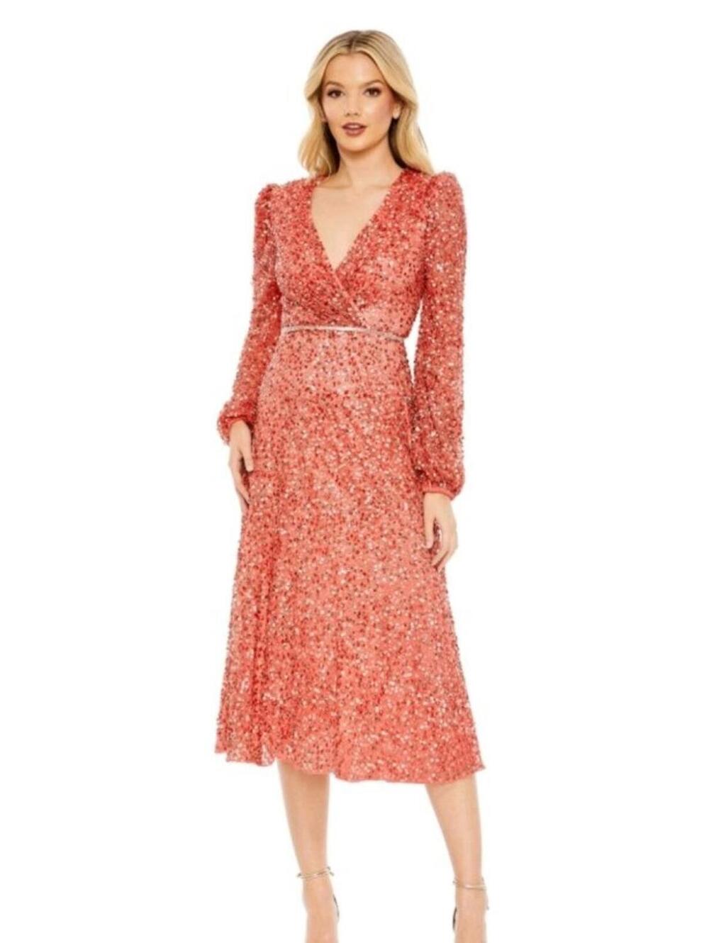 NWT Mac duggal Coral Midi Sequin Cocktail Dress Size 6 5588